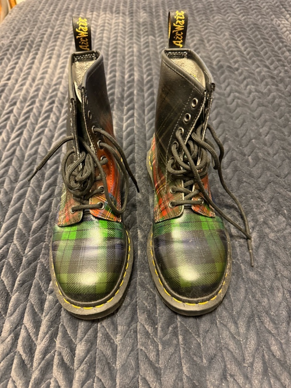 Dr. Martens Green and Red Tartan Plaid 8-Eye Lace-Up Boots